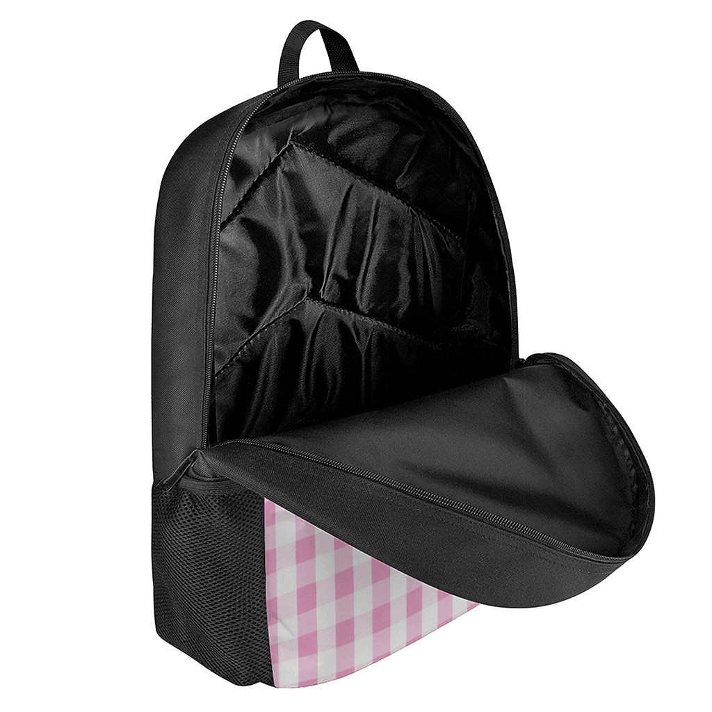 Pink And White Check Pattern Print 17 Inch Backpack
