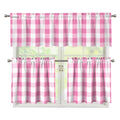 Pink And White Check Pattern Print 3 Piece Kitchen Curtains
