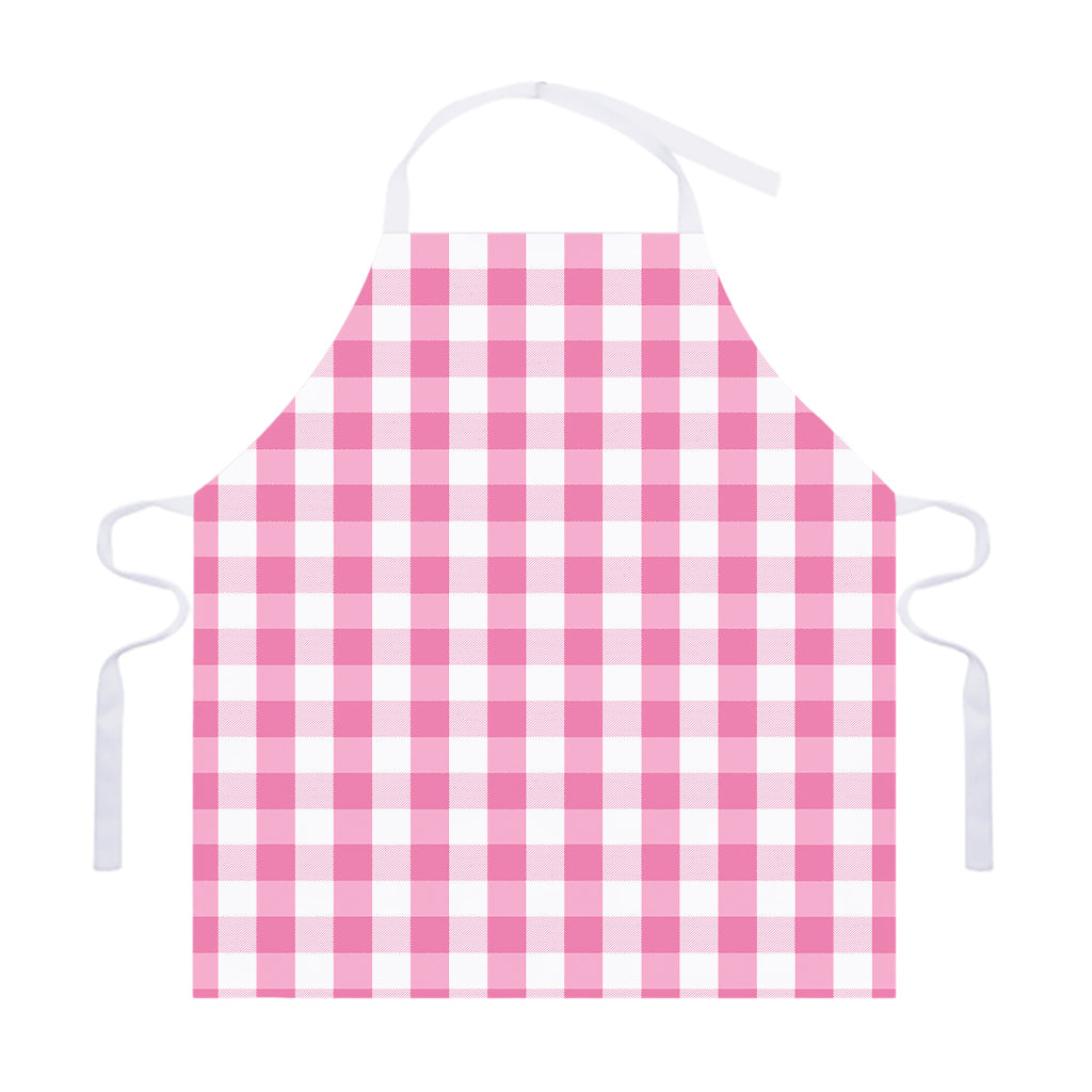 Pink And White Check Pattern Print Adjustable Apron