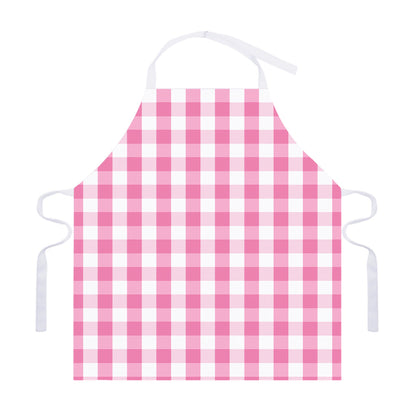 Pink And White Check Pattern Print Adjustable Apron