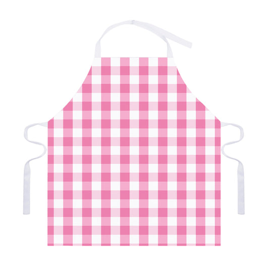 Pink And White Check Pattern Print Adjustable Apron