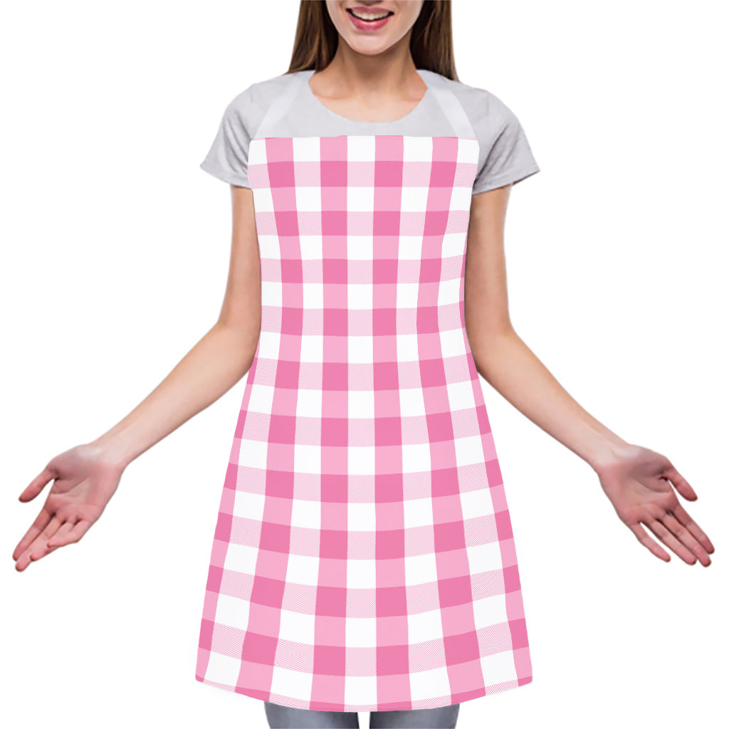 Pink And White Check Pattern Print Adjustable Apron