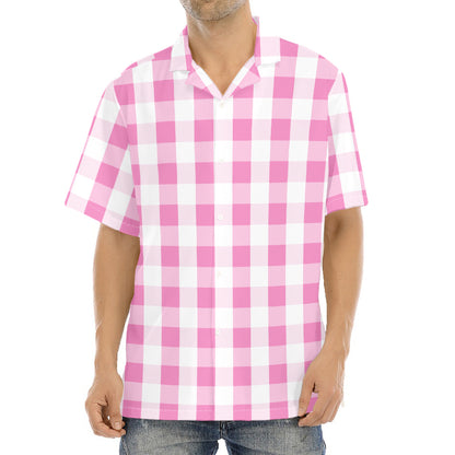 Pink And White Check Pattern Print Aloha Shirt