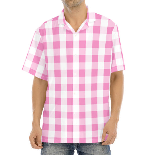 Pink And White Check Pattern Print Aloha Shirt
