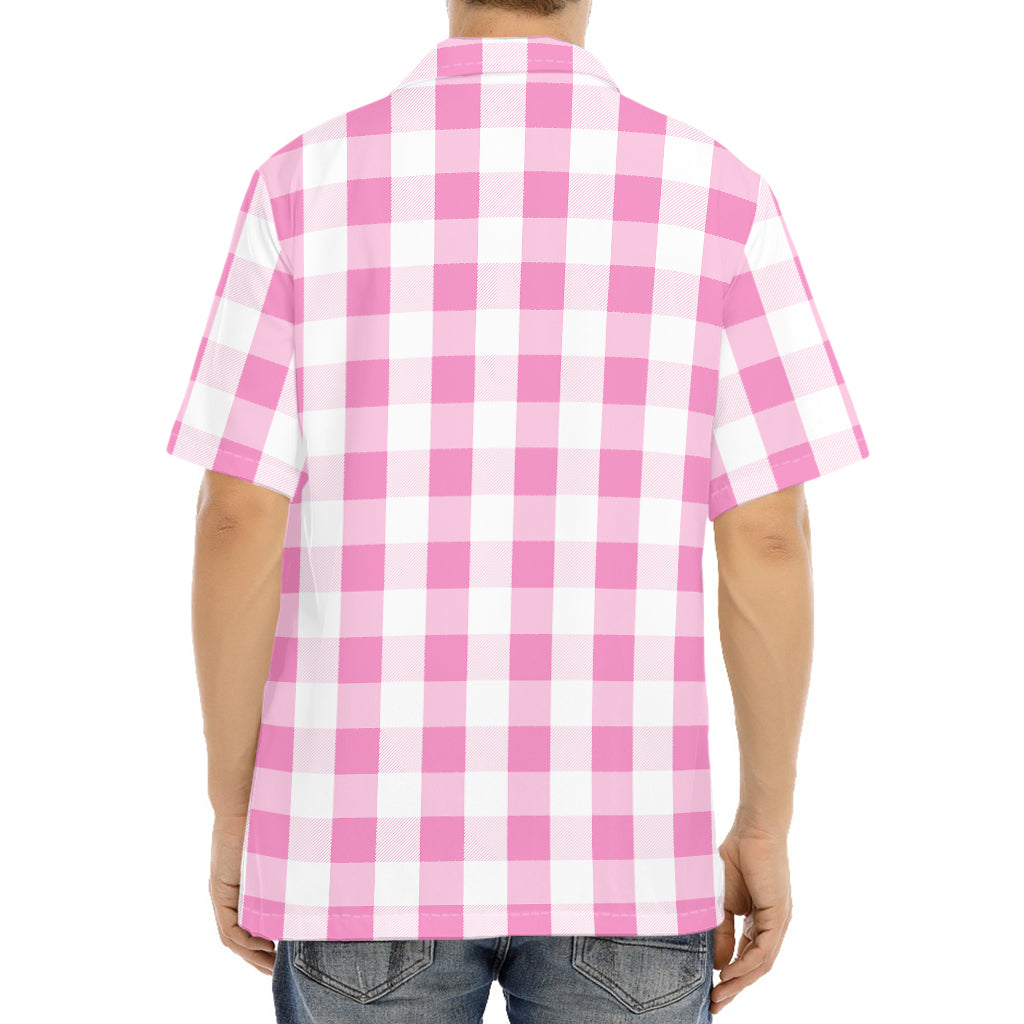 Pink And White Check Pattern Print Aloha Shirt