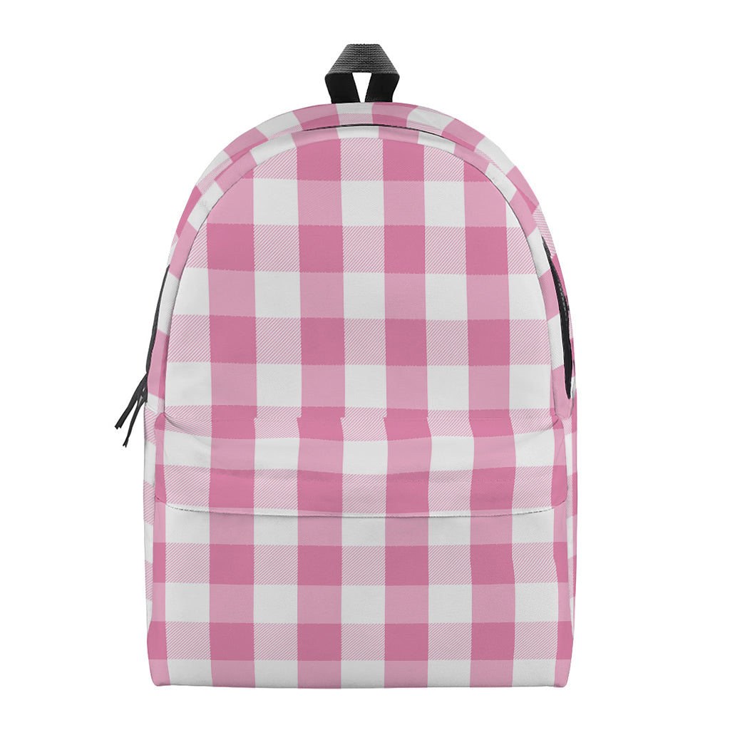 Pink And White Check Pattern Print Backpack