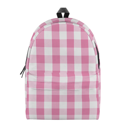 Pink And White Check Pattern Print Backpack
