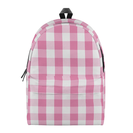 Pink And White Check Pattern Print Backpack