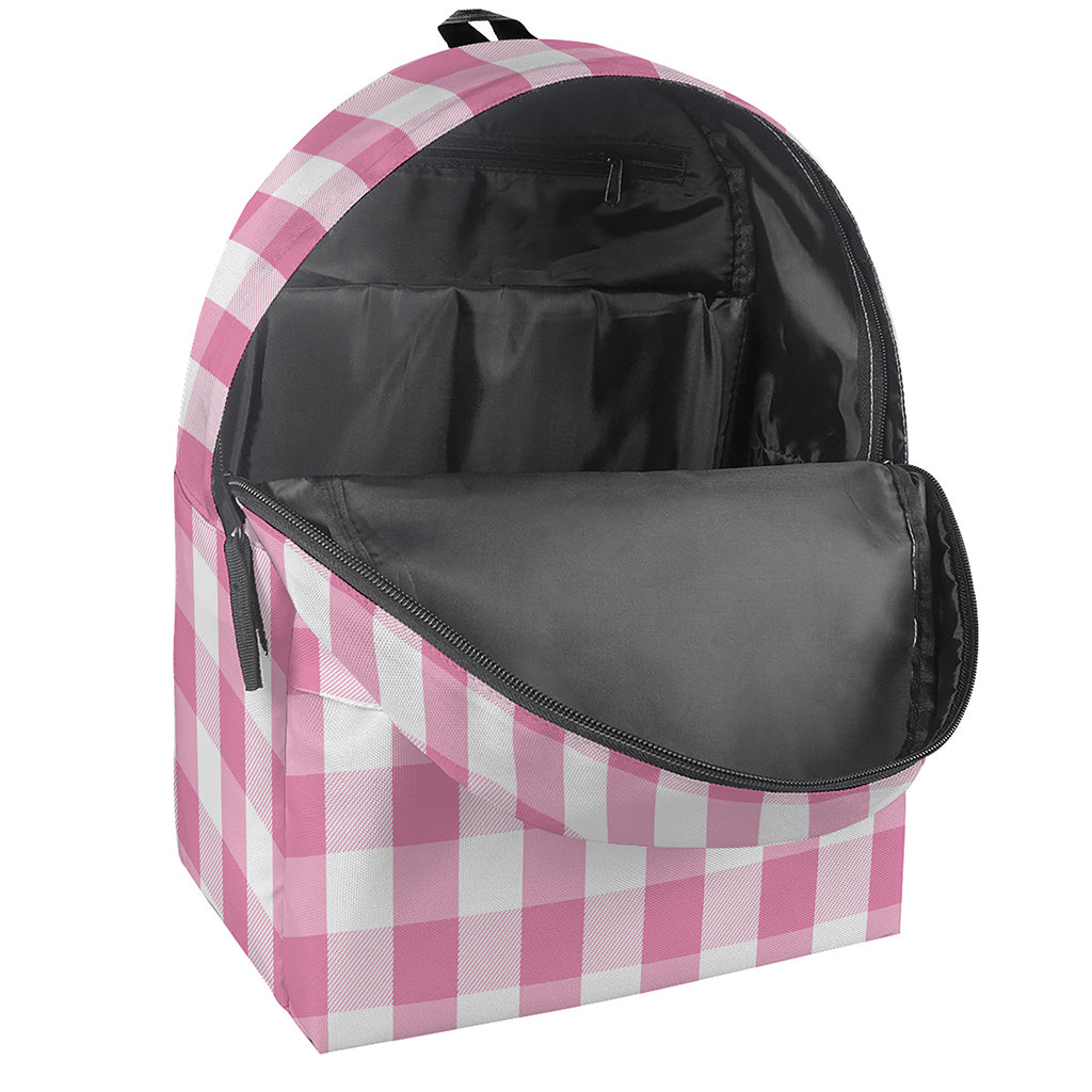 Pink And White Check Pattern Print Backpack
