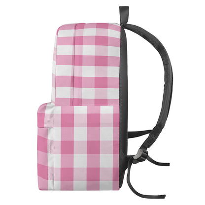 Pink And White Check Pattern Print Backpack