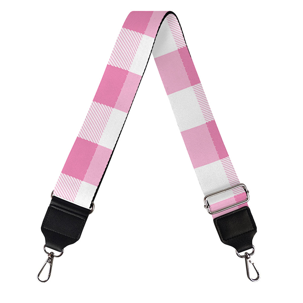 Pink And White Check Pattern Print Bag Strap