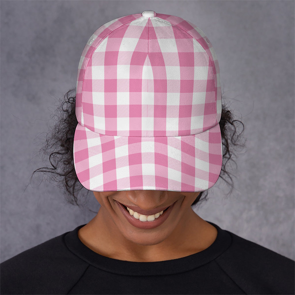 Pink And White Check Pattern Print Baseball Cap