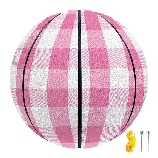 Pink And White Check Pattern Print Basketball