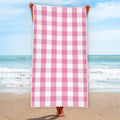Pink And White Check Pattern Print Beach Towel