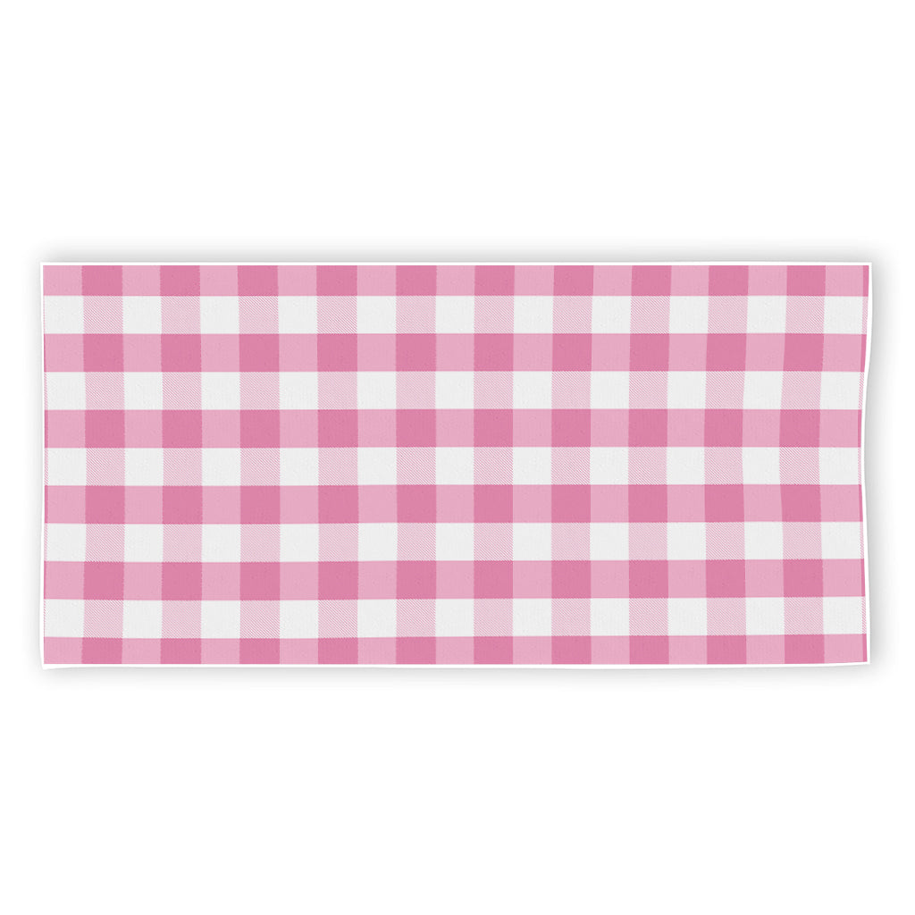 Pink And White Check Pattern Print Beach Towel