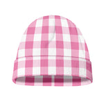 Pink And White Check Pattern Print Beanie