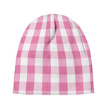 Pink And White Check Pattern Print Beanie