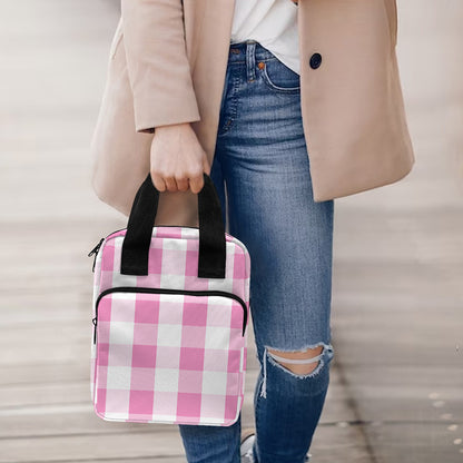 Pink And White Check Pattern Print Bible Tote Bag