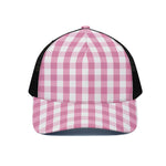 Pink And White Check Pattern Print Black Mesh Trucker Cap
