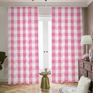 Pink And White Check Pattern Print Blackout Pencil Pleat Curtains