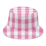 Pink And White Check Pattern Print Bucket Hat