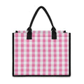 Pink And White Check Pattern Print Canvas Tote Bag