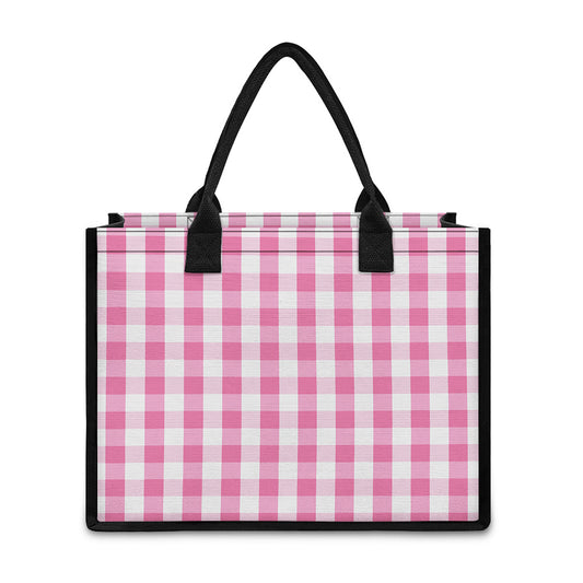 Pink And White Check Pattern Print Canvas Tote Bag