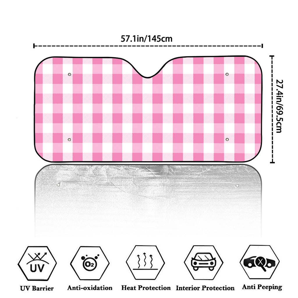 Pink And White Check Pattern Print Car Windshield Sun Shade