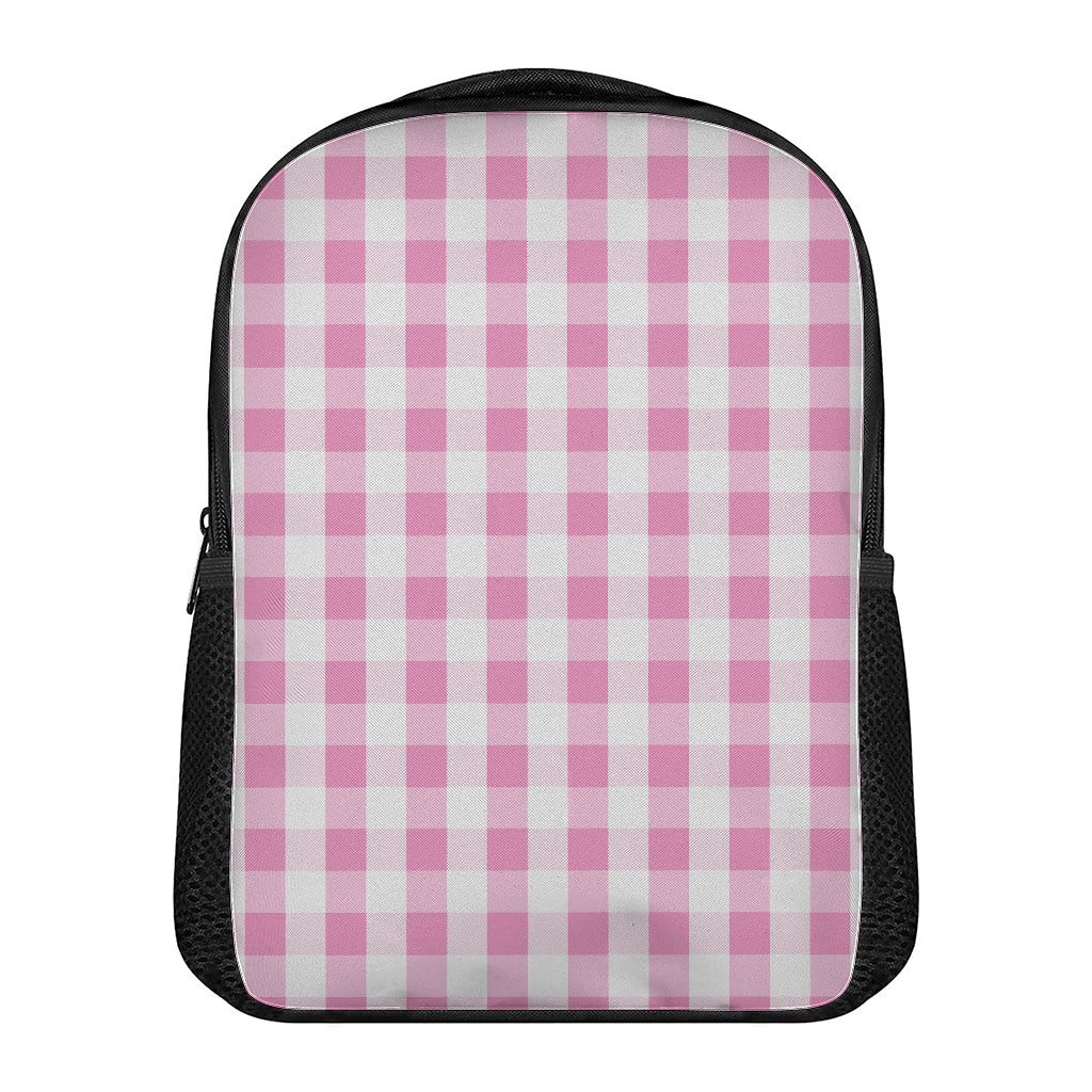 Pink And White Check Pattern Print Casual Backpack