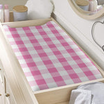 Pink And White Check Pattern Print Changing Pad Cover