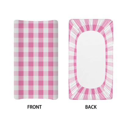 Pink And White Check Pattern Print Changing Pad Cover