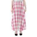 Pink And White Check Pattern Print Chiffon Maxi Skirt