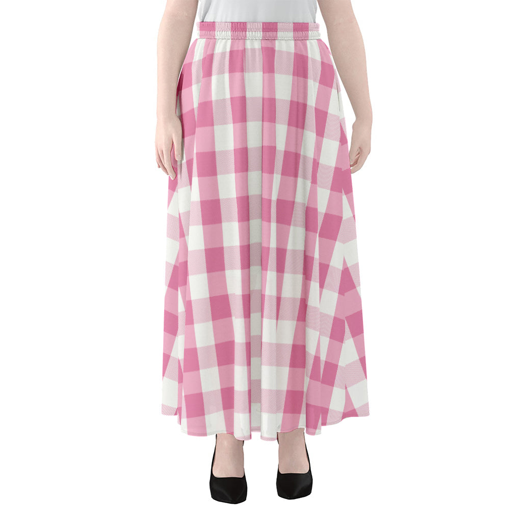 Pink And White Check Pattern Print Chiffon Maxi Skirt