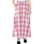 Pink And White Check Pattern Print Chiffon Maxi Skirt