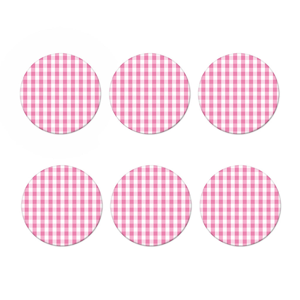 Pink And White Check Pattern Print Coaster Set