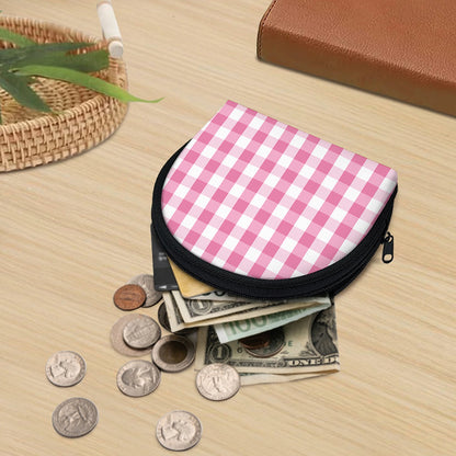 Pink And White Check Pattern Print Coin Purse