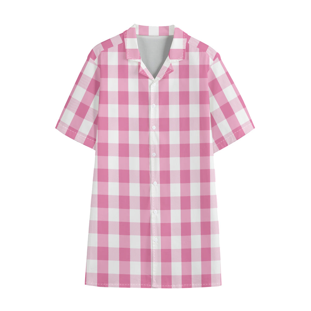 Pink And White Check Pattern Print Cotton Hawaiian Shirt