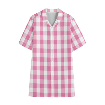 Pink And White Check Pattern Print Cotton Hawaiian Shirt