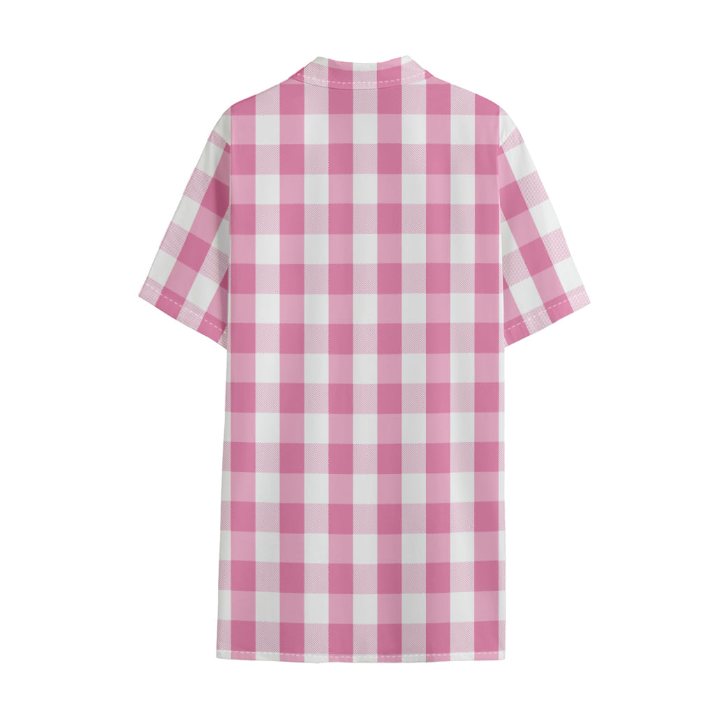 Pink And White Check Pattern Print Cotton Hawaiian Shirt