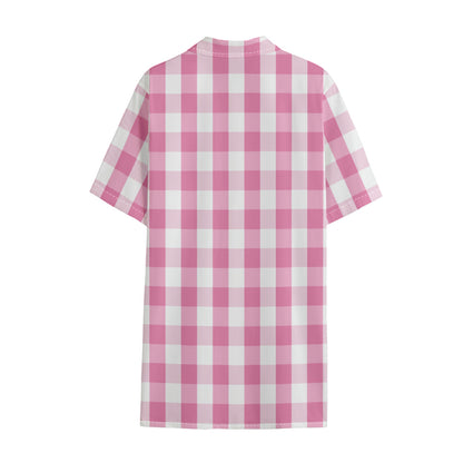 Pink And White Check Pattern Print Cotton Hawaiian Shirt