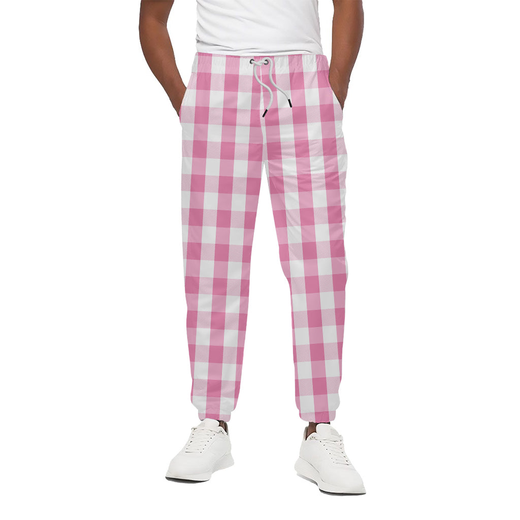 Pink And White Check Pattern Print Cotton Pants