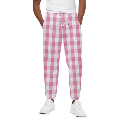 Pink And White Check Pattern Print Cotton Pants