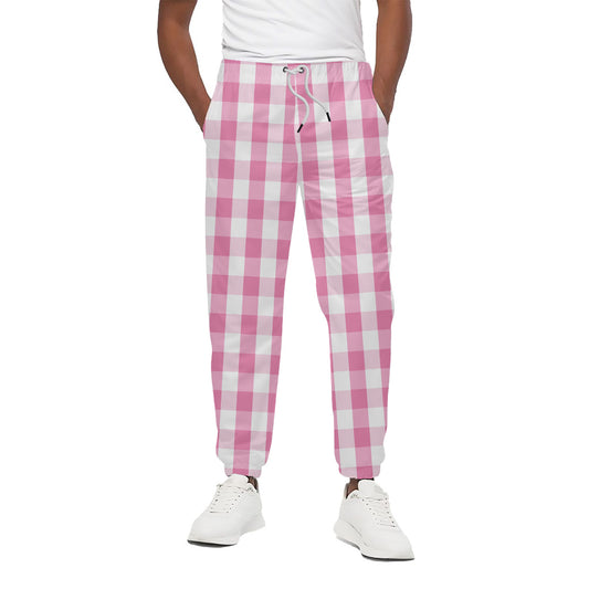 Pink And White Check Pattern Print Cotton Pants