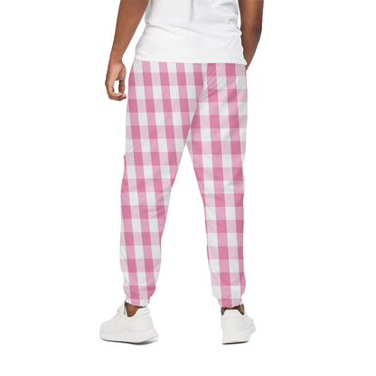 Pink And White Check Pattern Print Cotton Pants
