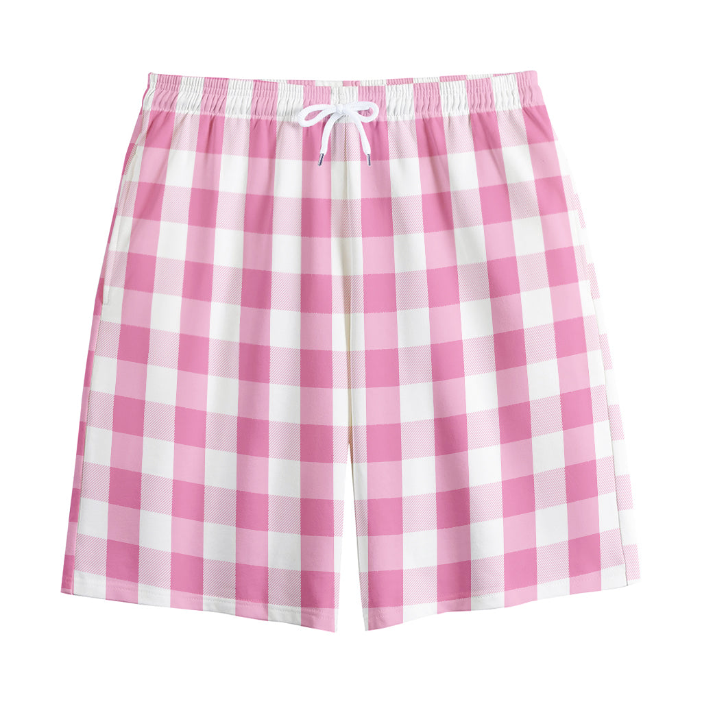 Pink And White Check Pattern Print Cotton Shorts