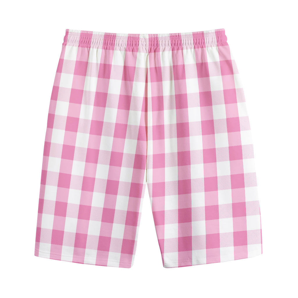 Pink And White Check Pattern Print Cotton Shorts