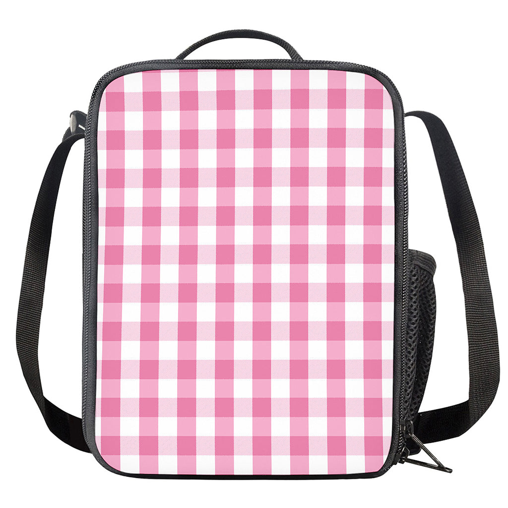 Pink And White Check Pattern Print Crossbody Lunch Bag