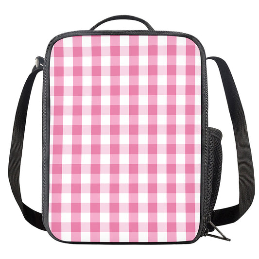 Pink And White Check Pattern Print Crossbody Lunch Bag