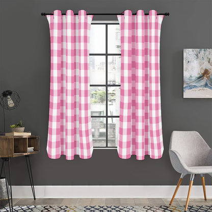 Pink And White Check Pattern Print Curtain