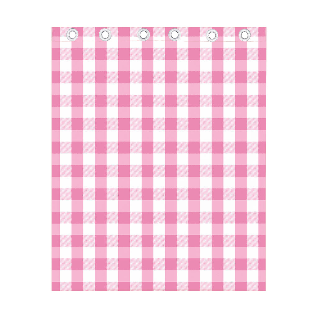 Pink And White Check Pattern Print Curtain